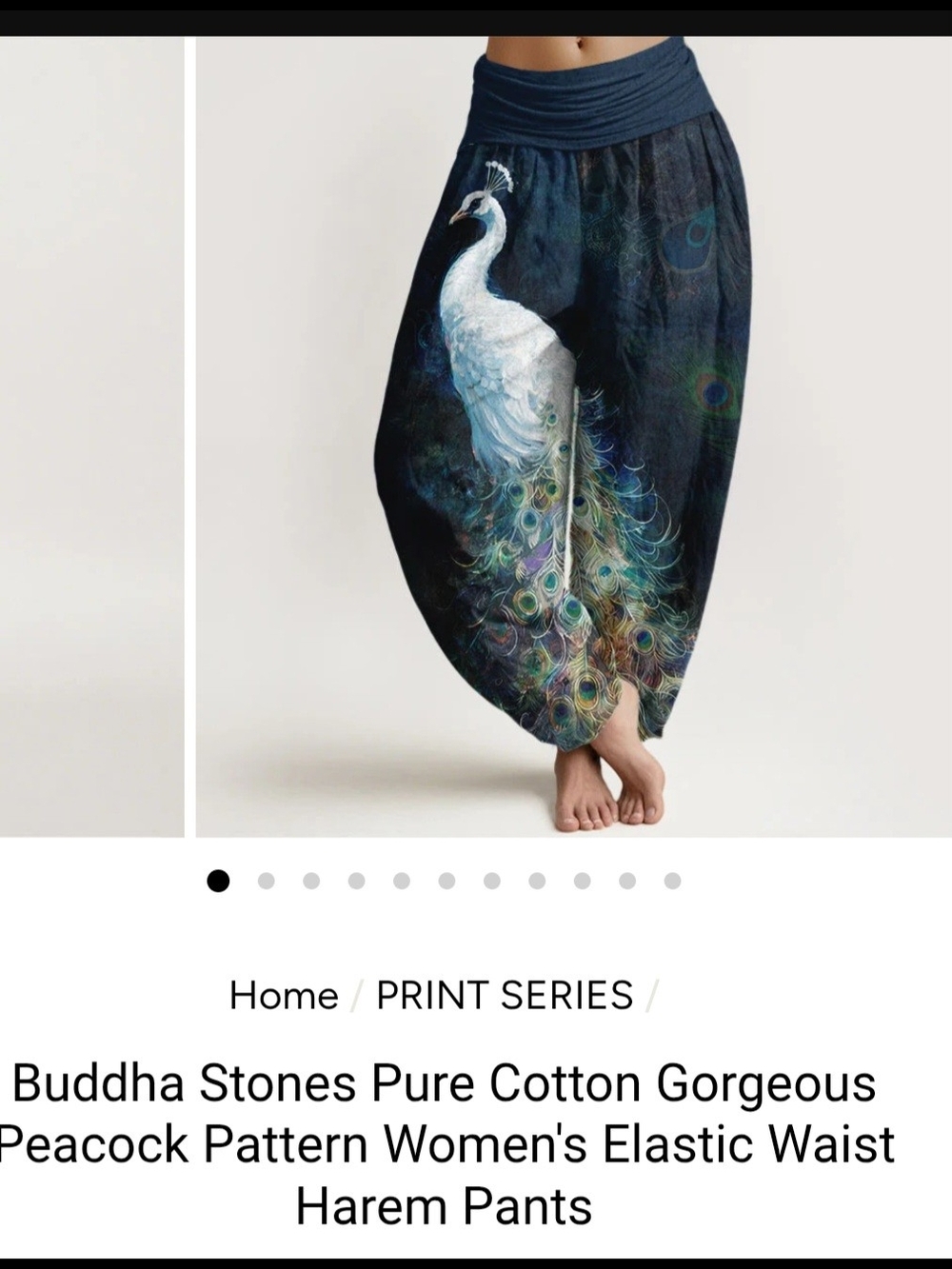 Women's Navy Peacock Print Harem Pants with Elastic Waist